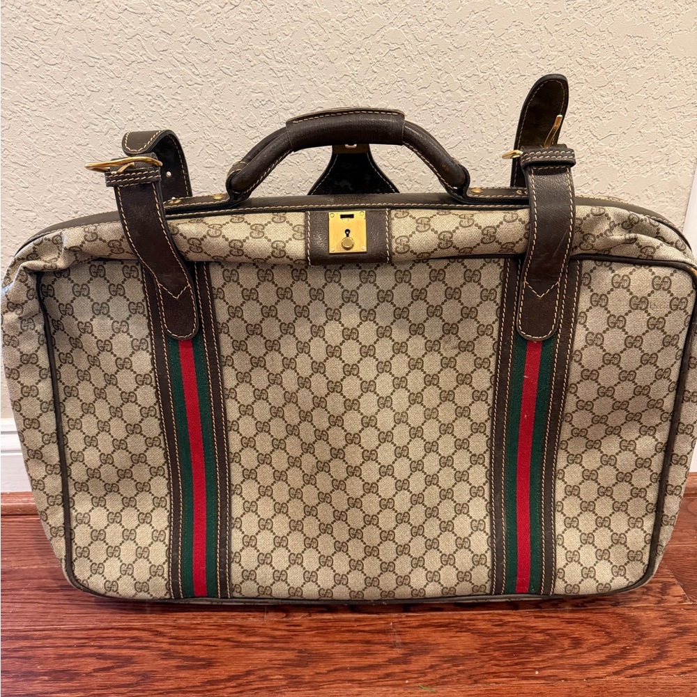 Vintage Gucci Web Brown Monogram Luggage - Picture 2 of 5